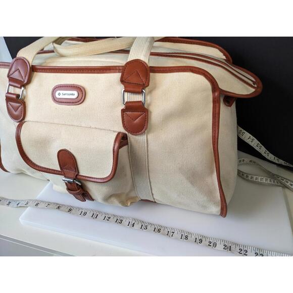 Samsonite Taiwan Duffle Bag 21" Travel Carry-On Beige Canvas - Picture 8 of 12
